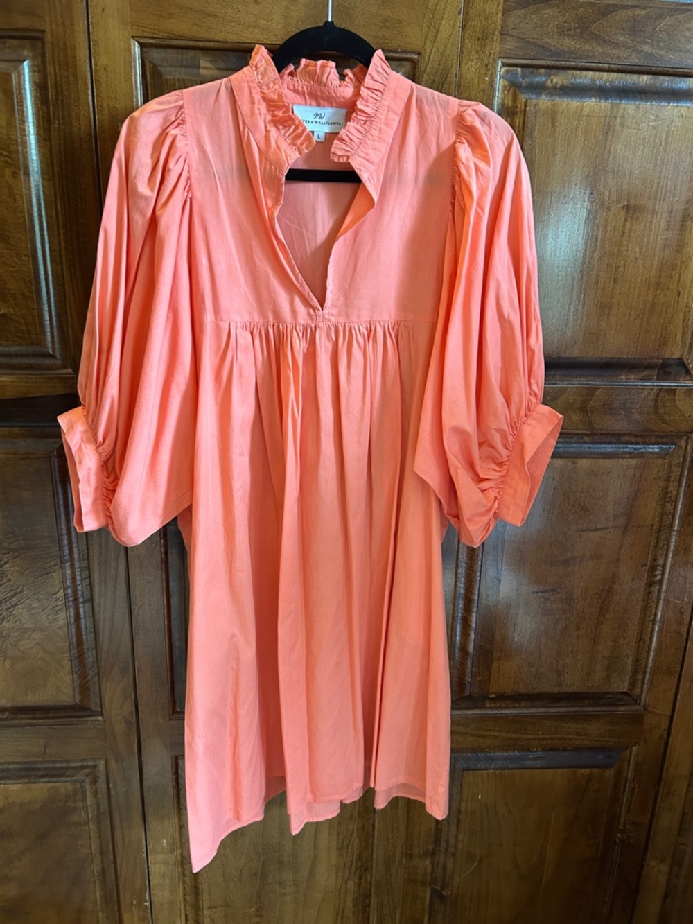 Never a Wallflower Coral Ruffle-Neck Midi Dress
